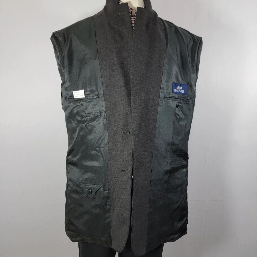 Stafford Men's Sport Coat‎ Blazer Two Button Charcoal Gray Poly Wool Size 46L